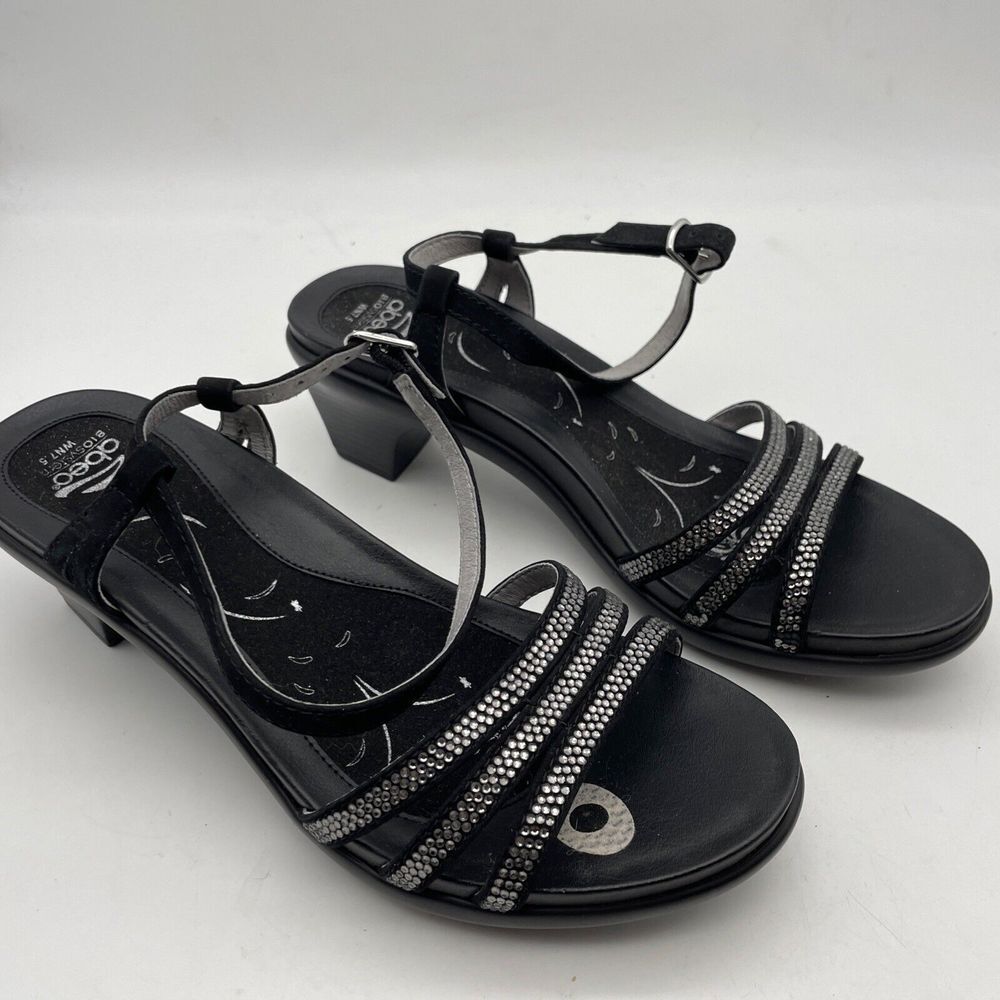 NWOB Dansko Grace Black/Silver Sz 7.5 Dress Sandals Heels New Without‎ Box